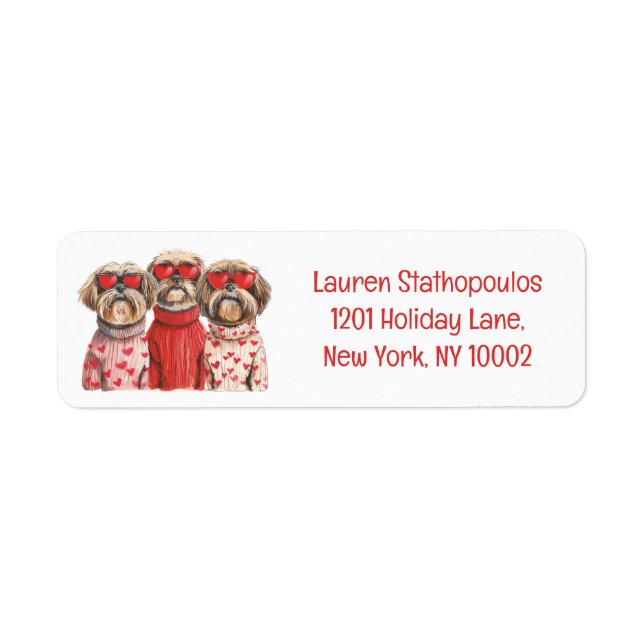 Valentines day Shih Tzu Hundar Returadress Etikett (Framsidan)