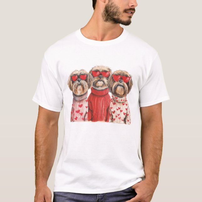 Valentines day Shih Tzu Hundar T Shirt (Framsida)