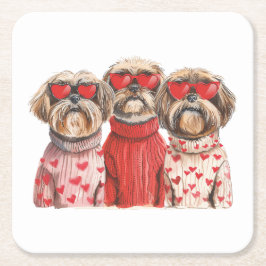 Valentines day Shih Tzu Hundar Underlägg Papper Kvadrat