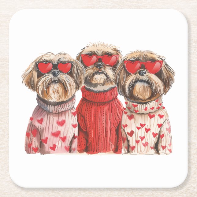 Valentines day Shih Tzu Hundar Underlägg Papper Kvadrat (Framsidan)