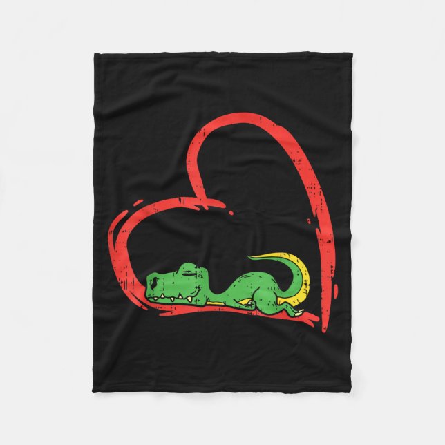 Valentines Day Shirt Funny Heart Trex Sleeng Dinos Fleecefilt (Framsidan)