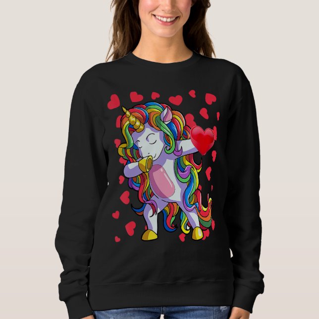 Valentine's Day Shirt Girls Women Dabbing Unicorn  T Shirt (Framsida)