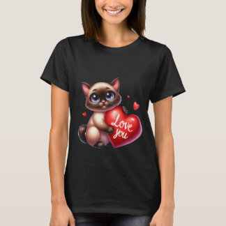 Valentine's Day Siamese Cat Love You Heart Art ❤🐱 T Shirt