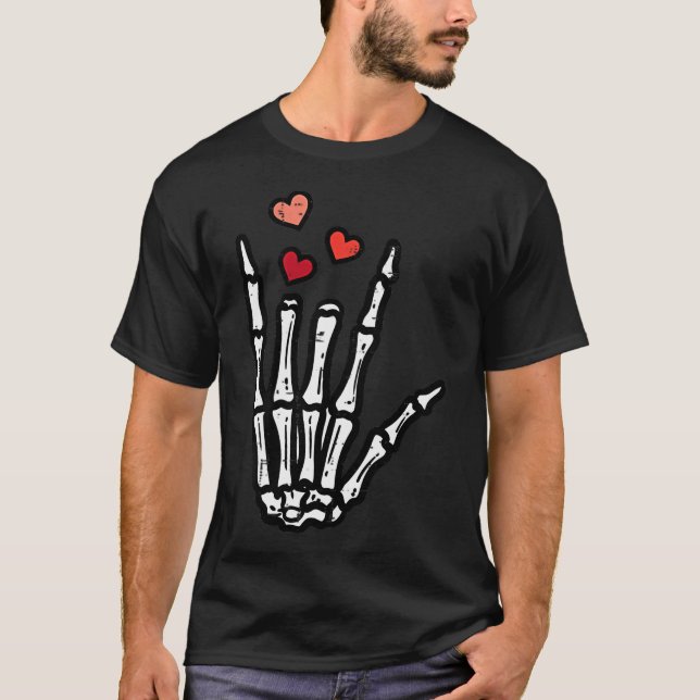 Valentines day Skeleton Hand Kärlek Pocket Asl Man T Shirt (Framsida)