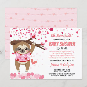 Valentines day Sloth Girl Baby Shower efter post Inbjudningar