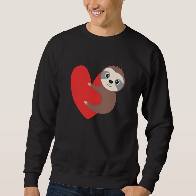 Valentine's Day Sloth Heart Sloth Animal Sloth Lov Lång Ärmad Tröja (Framsida)