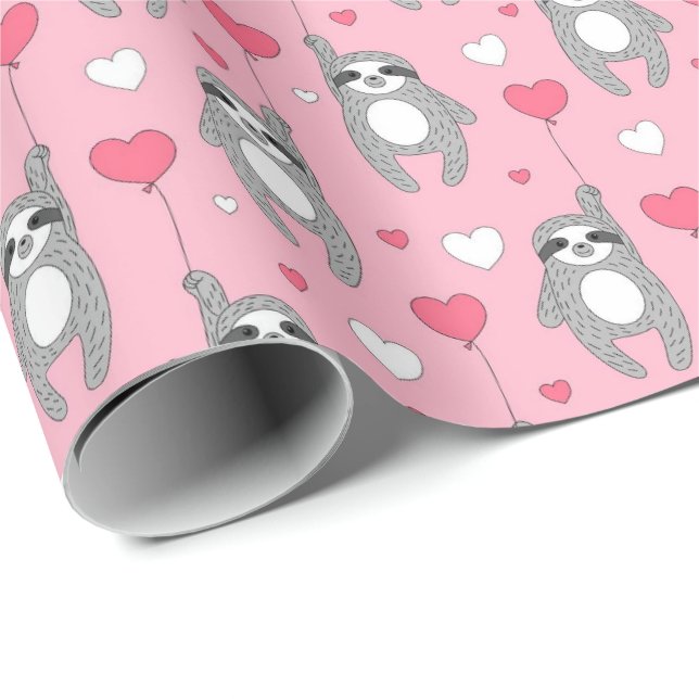 Valentines day Sloth med Hearts Cute Presentpapper (Rullad Hörn)