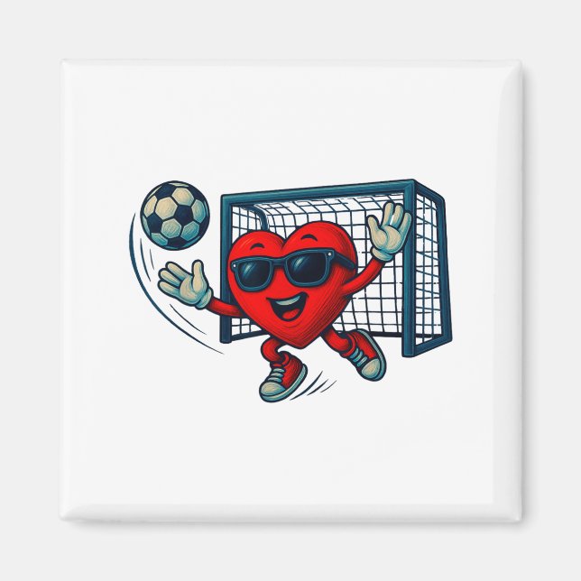 Valentines Day Soccer Goalkeeper Funny Heart Boys  Magnet (Framsidan)