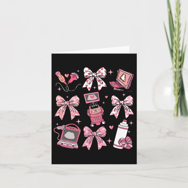 Valentines day Sonographer Nurse Coquette Bow Hear Kort (Framsida)