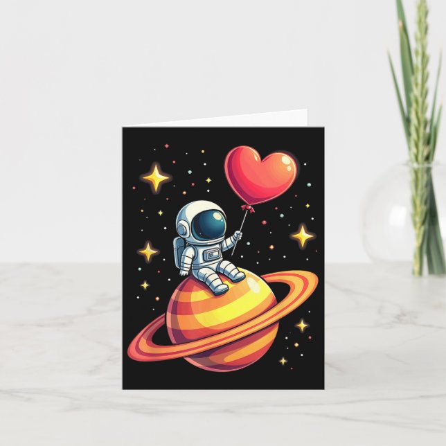Valentines day Space Astronaut Heart Balloon Kort (Framsida)