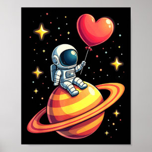 Valentines day Space Astronaut Heart Balloon Poster