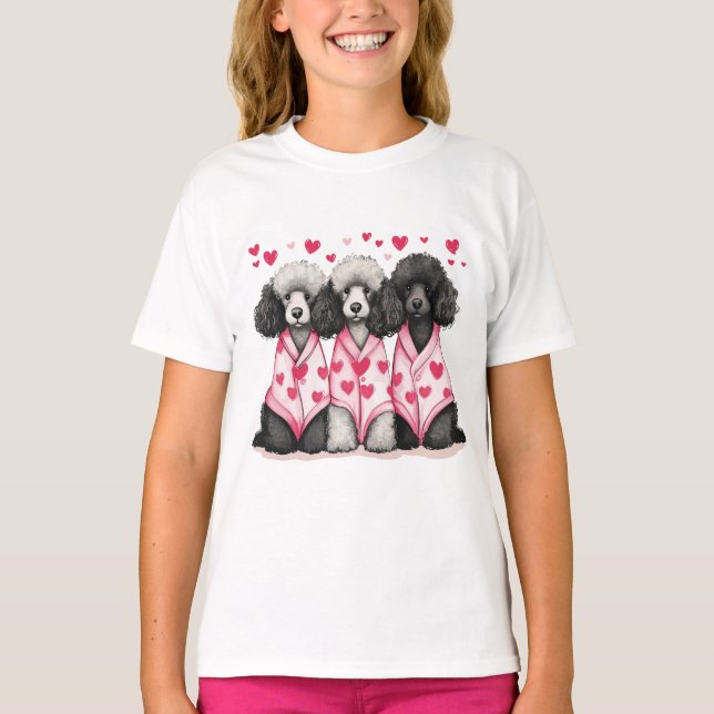 Valentines day Standard Pudel Hundar T Shirt (Framsida)