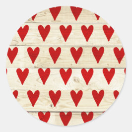 Valentines day Sticker med hearts på Wood Runt Klistermärke