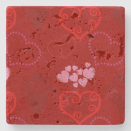 Valentines day Stone Underläggs - Red & Rosa Heart Stenunderlägg