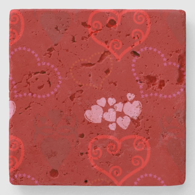 Valentines day Stone Underläggs - Red & Rosa Heart Stenunderlägg (Framsidan)