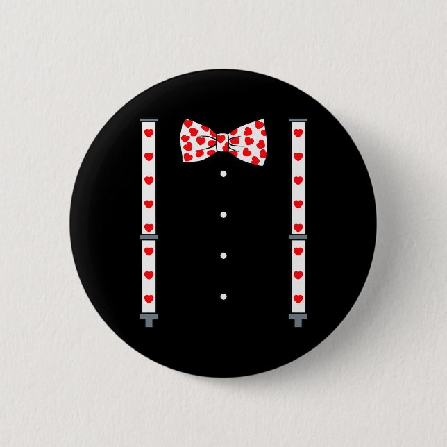 Valentines day Suspenders and Hearts Bow Tie Boys Knapp (Framsida)