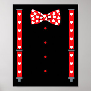 Valentines day Suspenders and Hearts Bow Tie Boys Poster