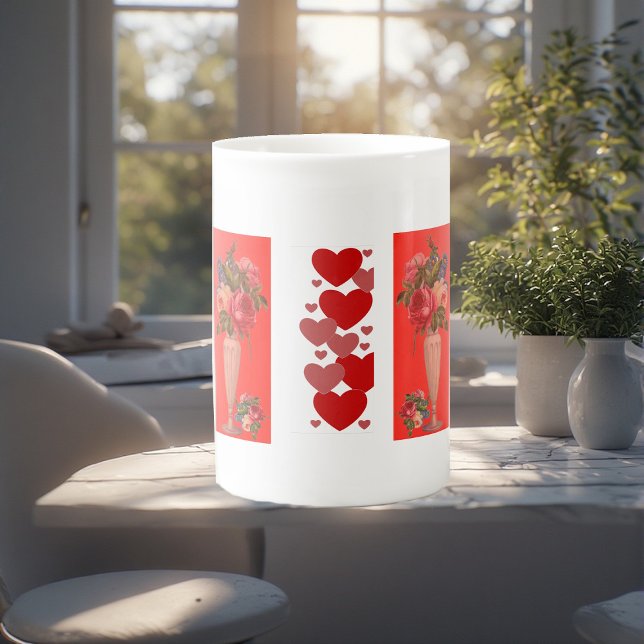 Valentines day Sweeping Heart Romantic Ro Vas Benporslin Mugg (Valentines Day Sweeping Heart Romantic Roses Vase Bone China Mug)