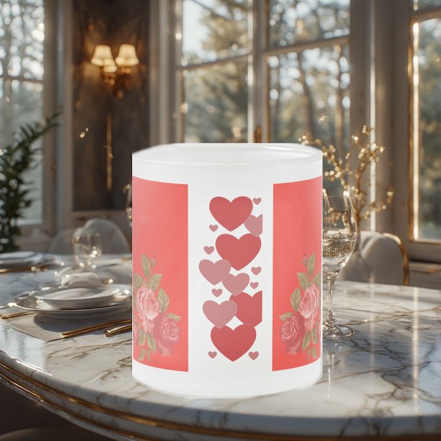 Valentines day Sweeping Hearts Romantic Ro Frostad Glasmugg (Valentines Day Sweeping Hearts Romantic Roses Frosted Glass Coffee Mug)