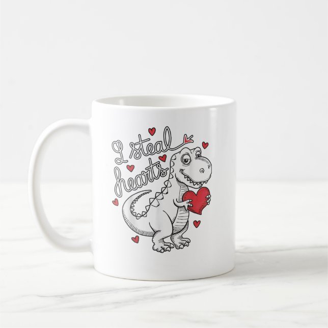 Valentines day T Rex Dinosaur-ledningshjärnar Kaffemugg (Vänster)