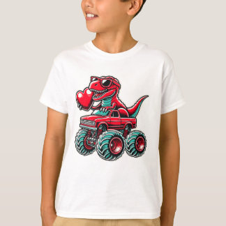 Valentines day T Rex Riding Monster Lastbil Funny T Shirt