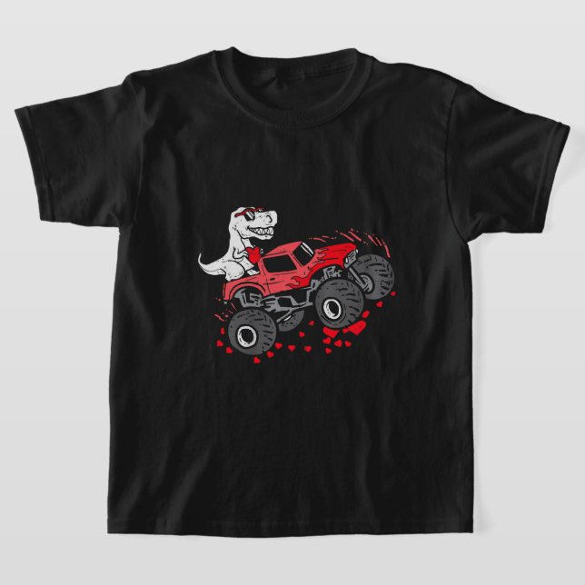 Valentines day T Rex Riding Monster Lastbil Småbar T Shirt (Laydown)