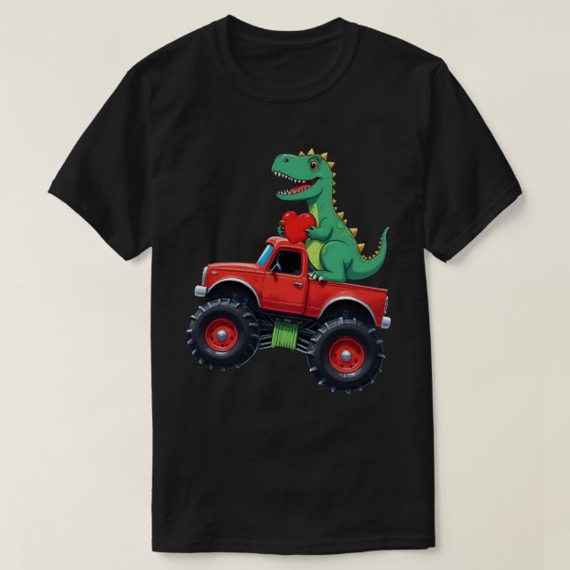 Valentines day T Rex Riding Monster Lastbil Småbar T Shirt (Design framsida)