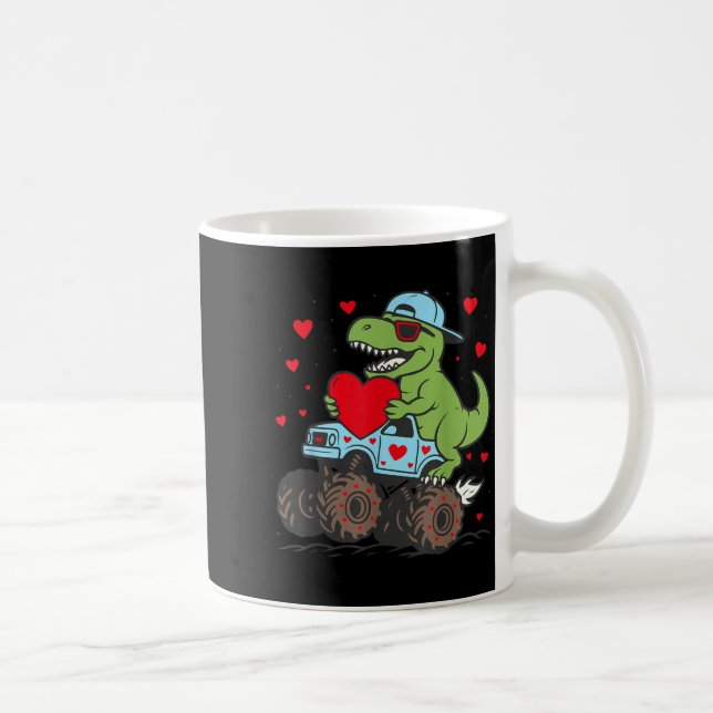 Valentines Day T Rex Riding Monster Truck Funny To Kaffemugg (Höger)