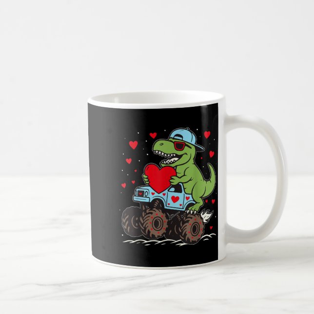 Valentines Day T Rex Riding Monster Truck Funny To Kaffemugg (Höger)