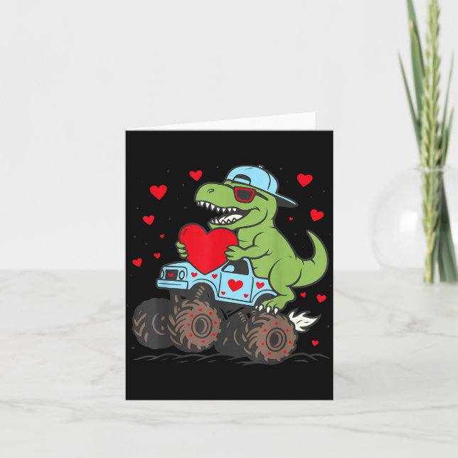 Valentines Day T Rex Riding Monster Truck Funny To Kort (Framsida)