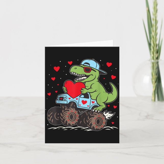 Valentines Day T Rex Riding Monster Truck Funny To Kort (Framsida)