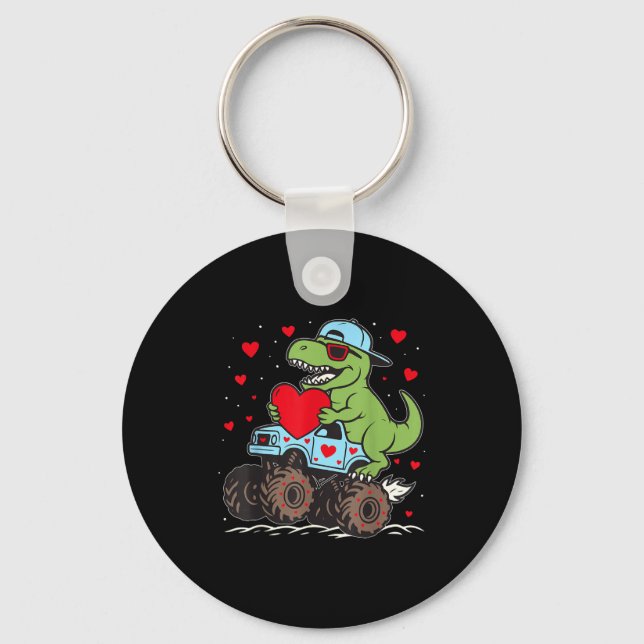 Valentines Day T Rex Riding Monster Truck Funny To Nyckelring (Framsida)