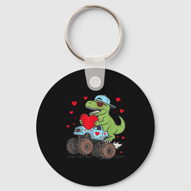 Valentines Day T Rex Riding Monster Truck Funny To Nyckelring (Framsida)
