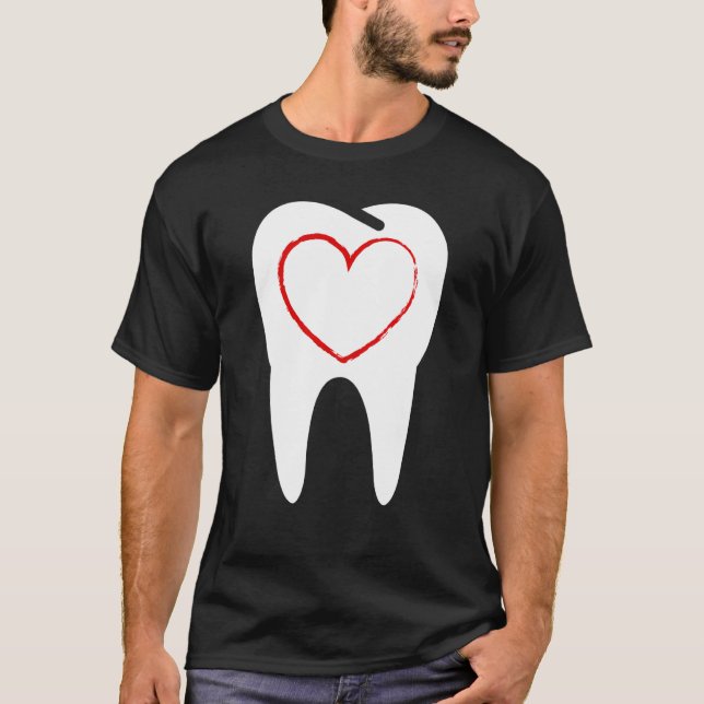 Valentines Day Tooth Heart Cute Teeth Dental Denti T Shirt (Framsida)