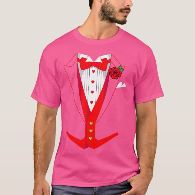 Valentines day Tuedo Red Bow Tie Funny Outfit T Shirt (Framsida)