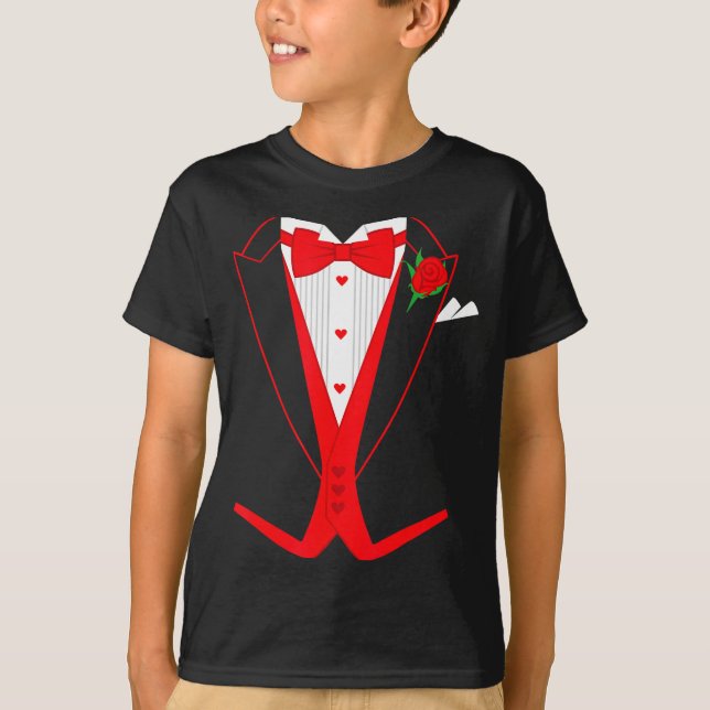 Valentine's Day Tuxedo Red Bow Tie Costume For Guy T Shirt (Framsida)