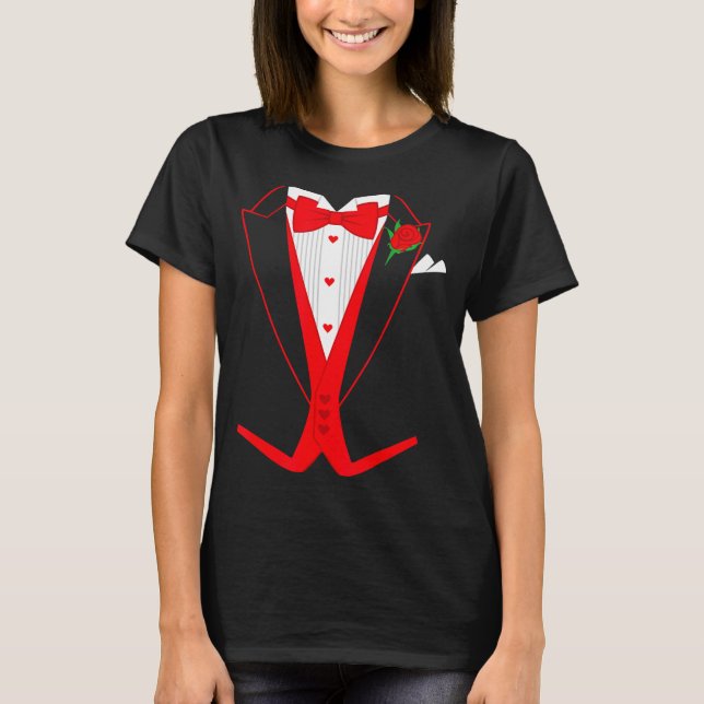 Valentine's Day Tuxedo Red Bow Tie Costume For Guy T Shirt (Framsida)