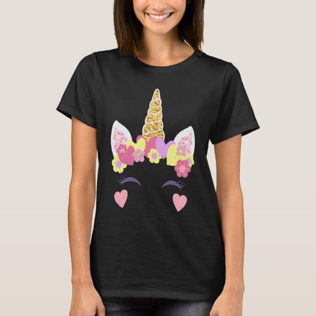 Valentine's Day Unicorn Face Hearts Cute Matching  T Shirt (Framsida)
