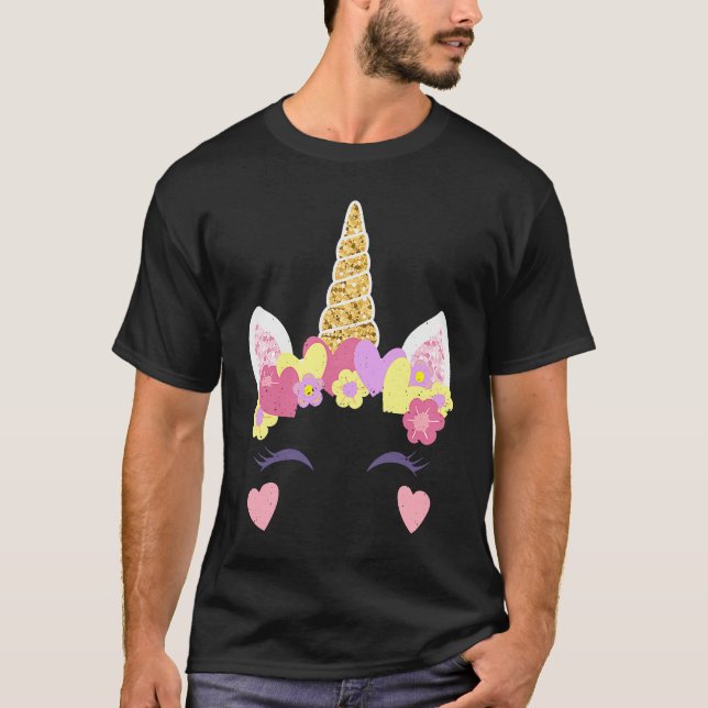 Valentine's Day Unicorn Face Hearts Cute Matching  T Shirt (Framsida)