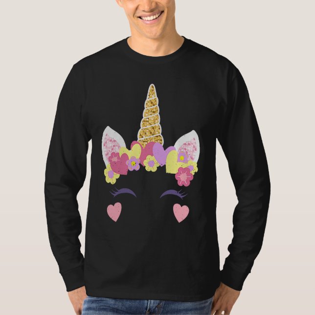 Valentine's Day Unicorn Face Hearts Cute Matching  T Shirt (Framsida)