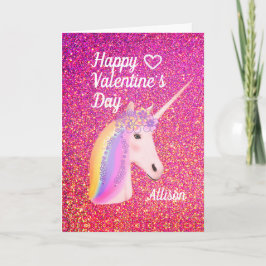 Valentines day Unicorn Rosa Glitter Personlig Helgkort