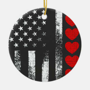 Valentines day US American Flagga Heart Patriotic Julgransprydnad Keramik
