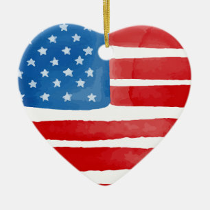 Valentines day US American Flagga Heart Patriotic Julgransprydnad Keramik