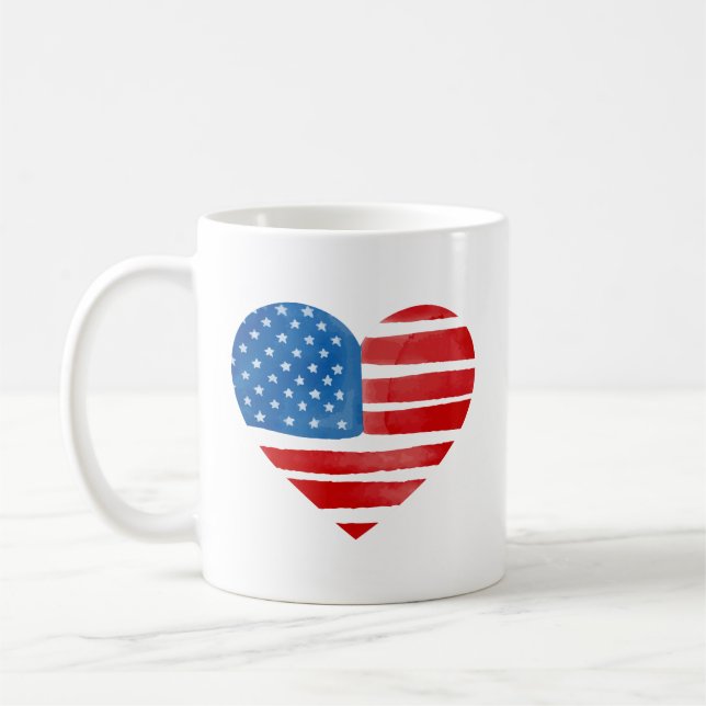 Valentines day US American Flagga Heart Patriotic Kaffemugg (Vänster)