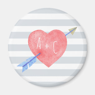 Valentines Day Vattenfärg Hjärtpil Kärlek Initial Magnet
