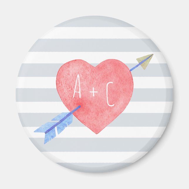 Valentines Day Vattenfärg Hjärtpil Kärlek Initial Magnet (Framsidan)