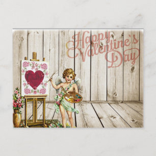 Valentines day Vintage Flowers Cherub Helg Vykort