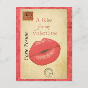 Valentines day Vintage Kiss Fransk Vykort