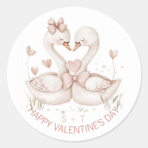 Valentines day Watercolor Svan par Anpassningsbar Runt Klistermärke
