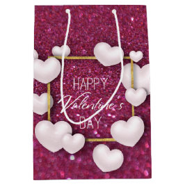 valentines day White Heart Glitter Medium Gift Bag